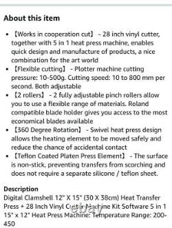 VEVOR 5 in 1 Heat Press 12x15 Vinyl Cutter Plotter 28 Software Sublimation