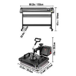 VEVOR 5in1 Heat Press 12x15 Vinyl Cutter Plotter 53in Graphics Printer Craft